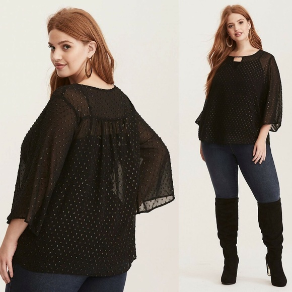 Torrid Textured Dot Chiffon Bell Sleeve Top HW6499 - Picture 1 of 6